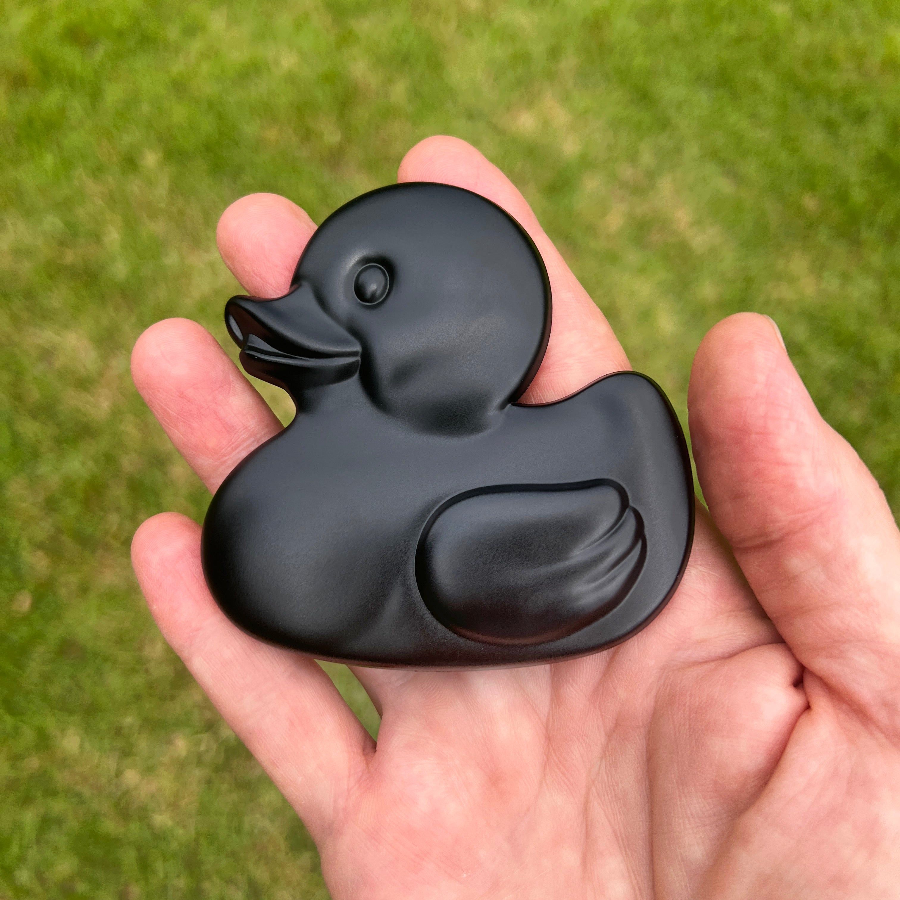 Matte Black rubber duck car badge – durable ABS plastic with 3M adhesive, safe for vehicle paint. Weather-resistant emblem fits Jeep, laptop, cooler, or any flat surface. Chrome decal for outdoor and automotive use.