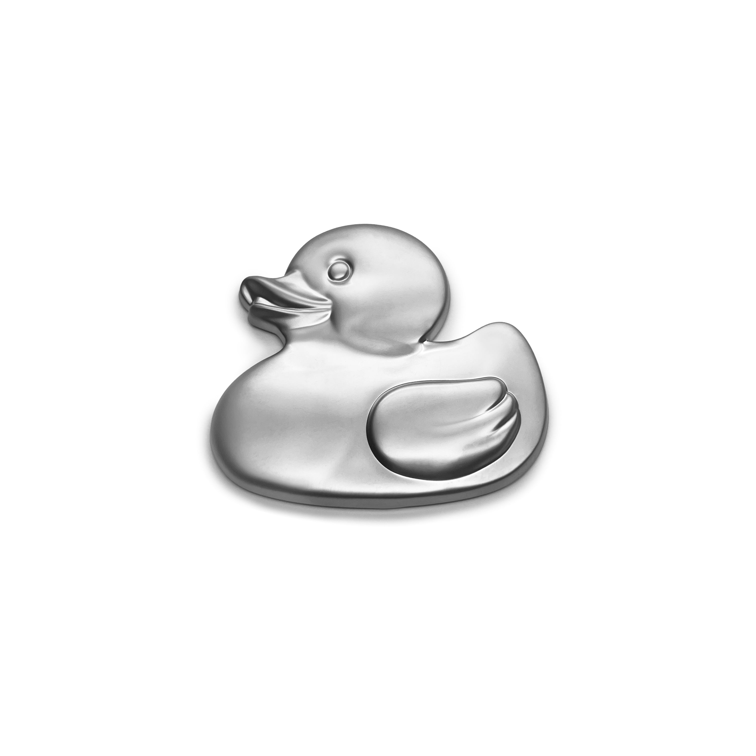 Matte Chrome rubber duck car badge – durable ABS plastic with 3M adhesive, safe for vehicle paint. Weather-resistant emblem fits Jeep, laptop, cooler, or any flat surface. Chrome decal for outdoor and automotive use.
