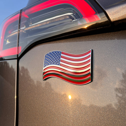 the WAVY AMERICAN FLAG BADGE