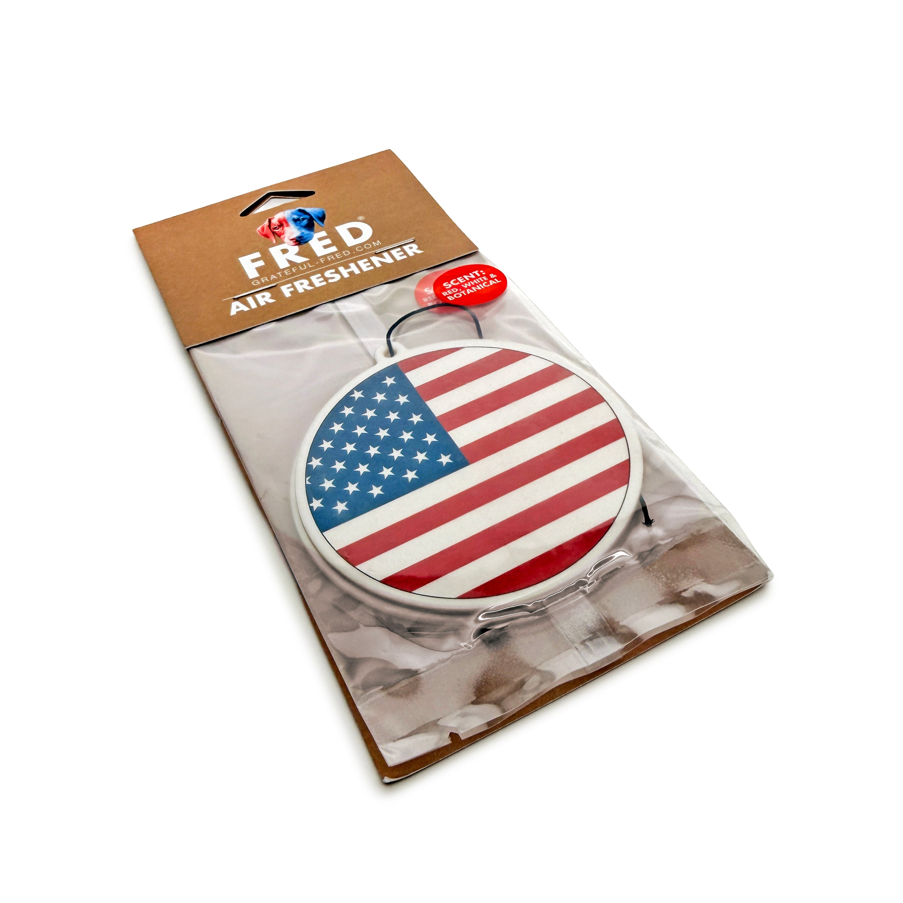 the ROUND USA FLAG AIR FRESHENER - 2 PACK - Grateful Fred -