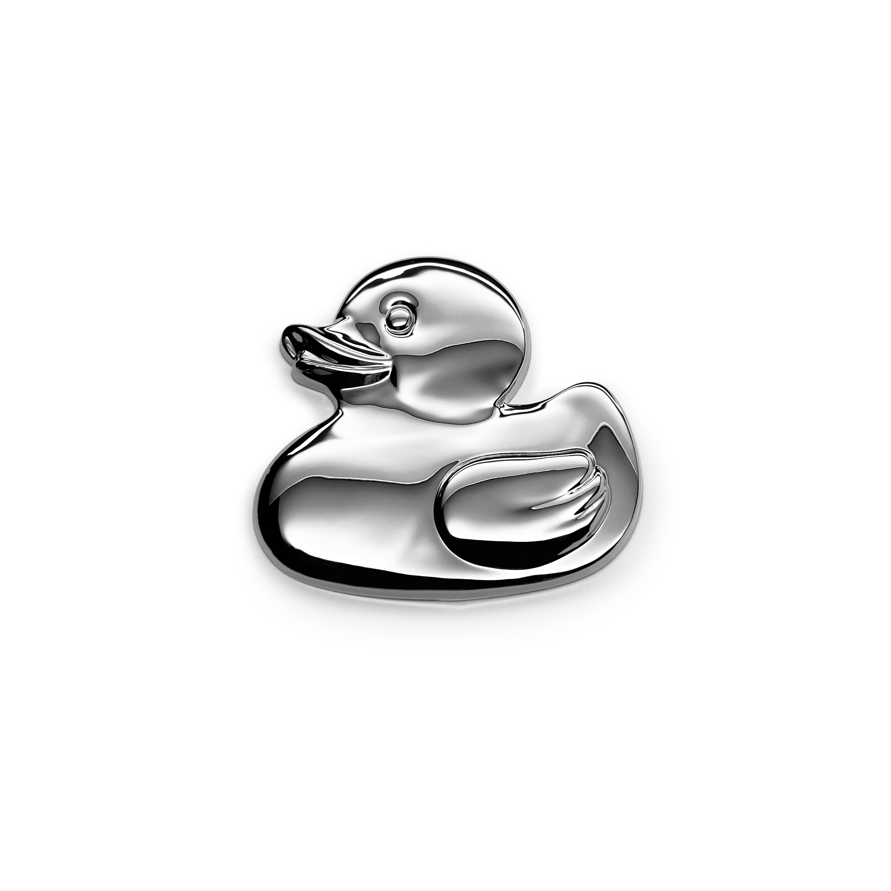 Chrome rubber duck car badge – durable ABS plastic with 3M adhesive, safe for vehicle paint. Weather-resistant emblem fits Jeep, laptop, cooler, or any flat surface. Chrome decal for outdoor and automotive use.