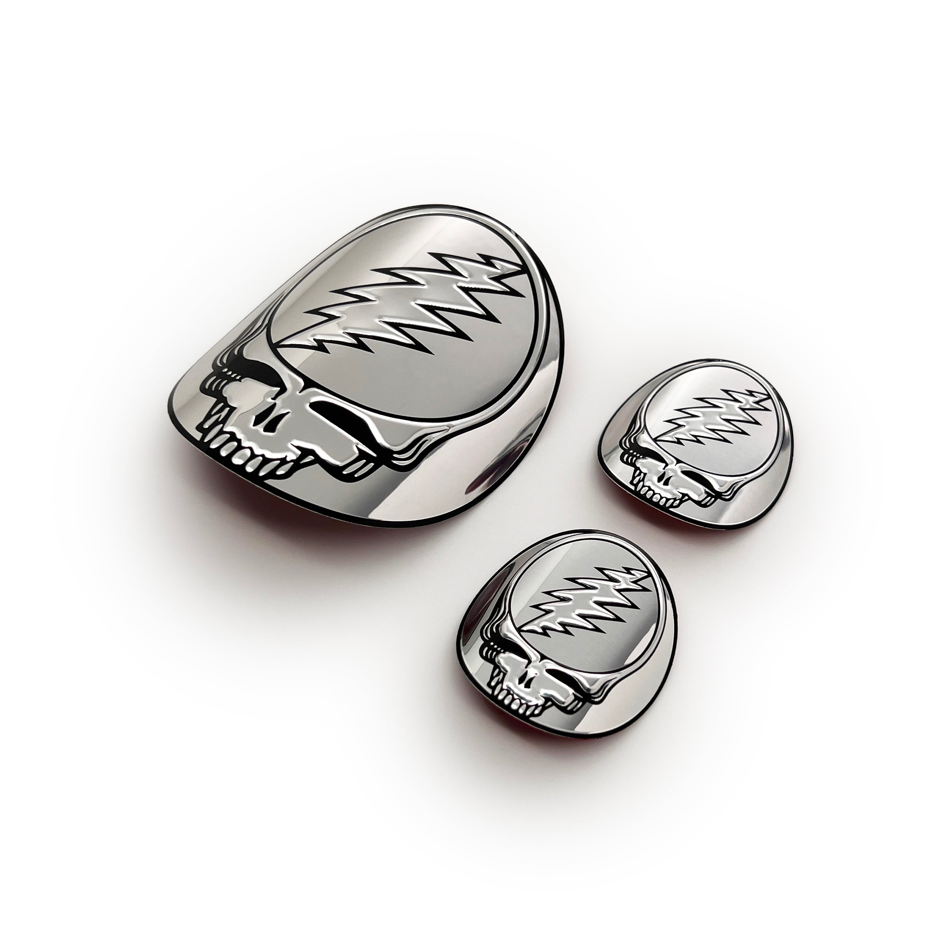 the SILVER STEALIE BOTTLE BADGE - 3 PACK - Grateful Fred - Bottle Badges