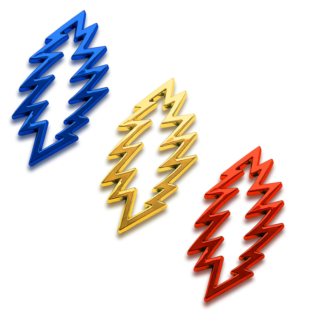 BOLTS OF SUNSHINE BUNDLE - Grateful Fred   - Grateful Dead Red Blue Gold Chrome Bolt Emblem Badge