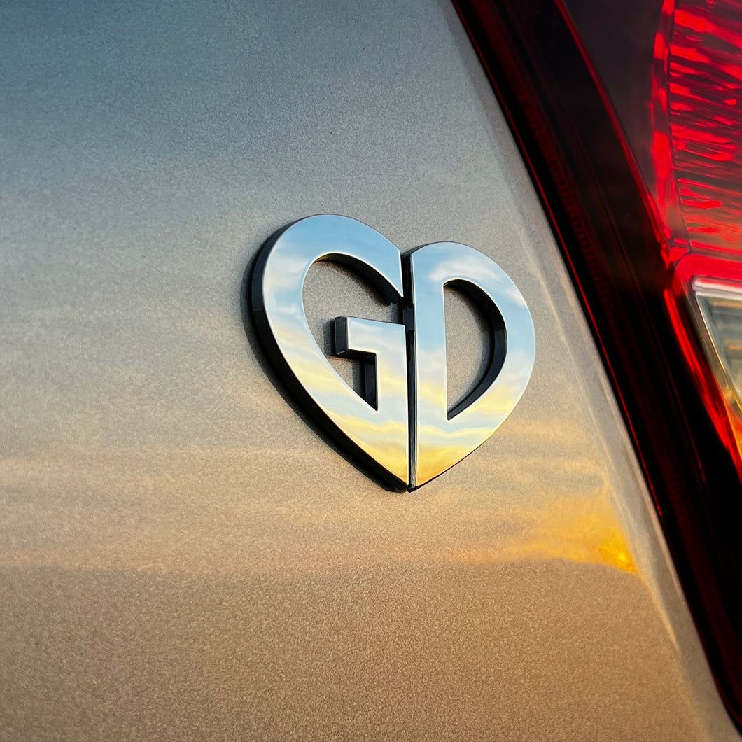the GD HEART BADGE - Grateful Fred   - Vehicle Emblems & Hood Ornaments